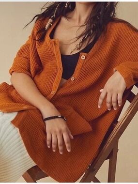 Free People Ochre Rust Waffle Cardi Tunic